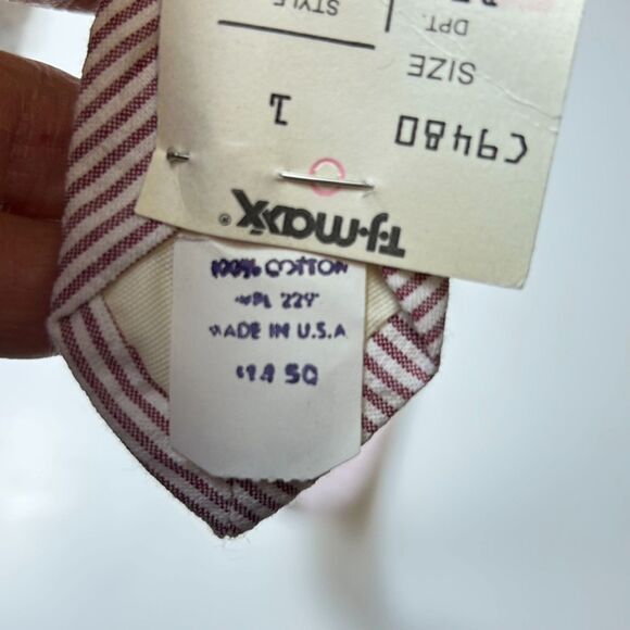 Vintage NWT Boston Traders Red White Pinstripe Seersucker Cotton Tie - Picture 5 of 7